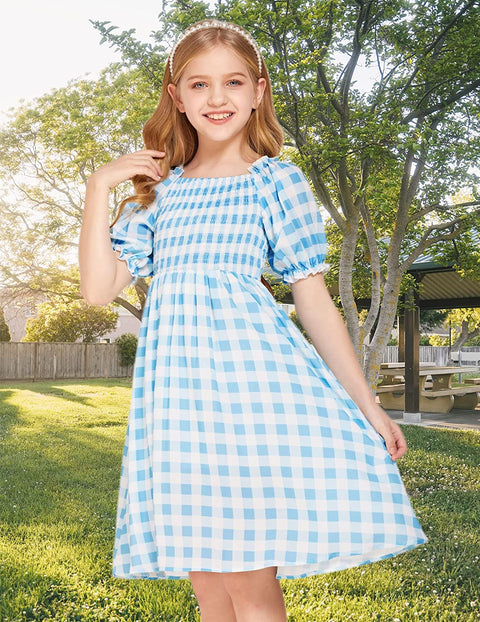 Arshiner Girls Summer Dress Short Puff Sleeve Floral Dress