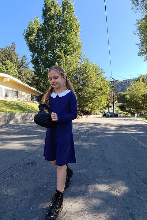 Arshiner Girls Long Sleeve Vintage Peter Pan Collar T-Shirt Dress Age 4-13 Years