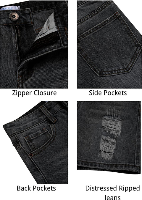 Arshiner Boys Ripped Denim Shorts Boys Straight Distressed Jeans Shorts Summer Casual Short with Pocket for Boys
