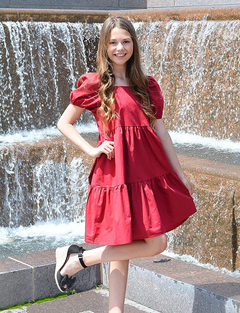 Arshiner Girls Dress Short Puff Sleeve Loose Tiered Ruffle Casual Dresses Square Neck
