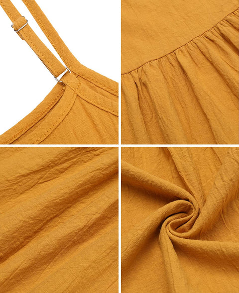 Arshiner Girl's Summer Sundress Spaghetti Strap Linen Midi Dress