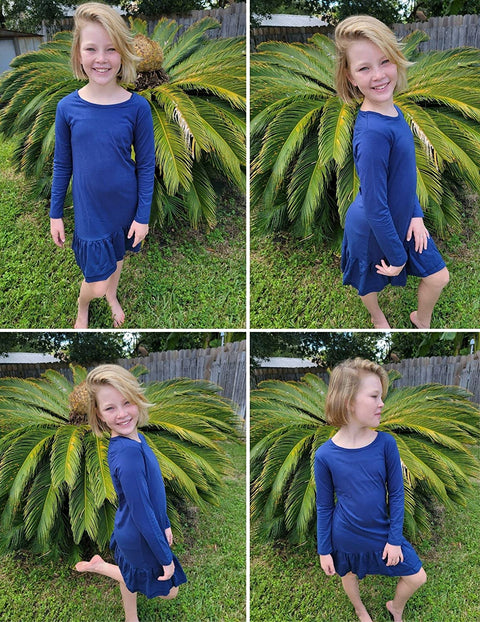 Arshiner Girls Cotton Long Sleeve A-Line Ruffle Hem Dress