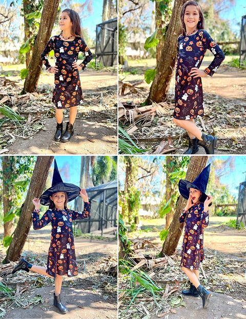 Arshiner Girls Dress Kids Long Sleeve Solid Color Casual T-Shirt Dress