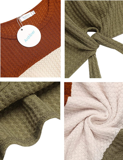 Arshiner Girls Knit Tops Colorblock Shirts Long Sleeve Sweaters