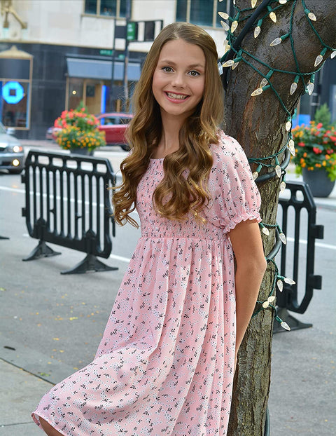 Arshiner Girls Summer Dress Short Puff Sleeve Floral Dress