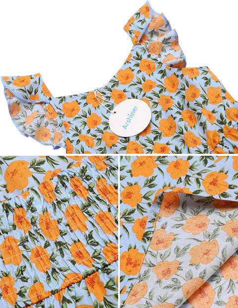 Arshiner Girls Linen Ruffle Backless Dress
