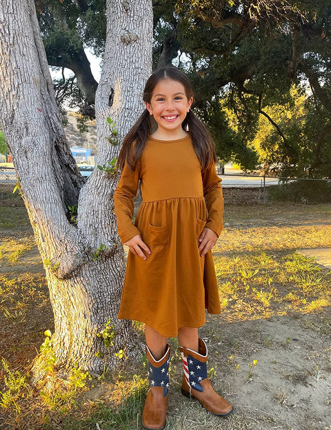 Arshiner Little Girls Dress Long Sleeve Casual Skater Pocket Dress