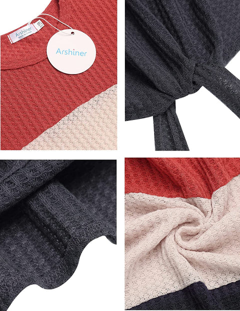 Arshiner Girls Knit Tops Colorblock Shirts Long Sleeve Sweaters