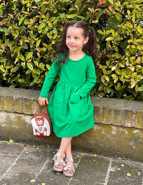 Arshiner Little Girls Dress Long Sleeve Casual Skater Pocket Dress